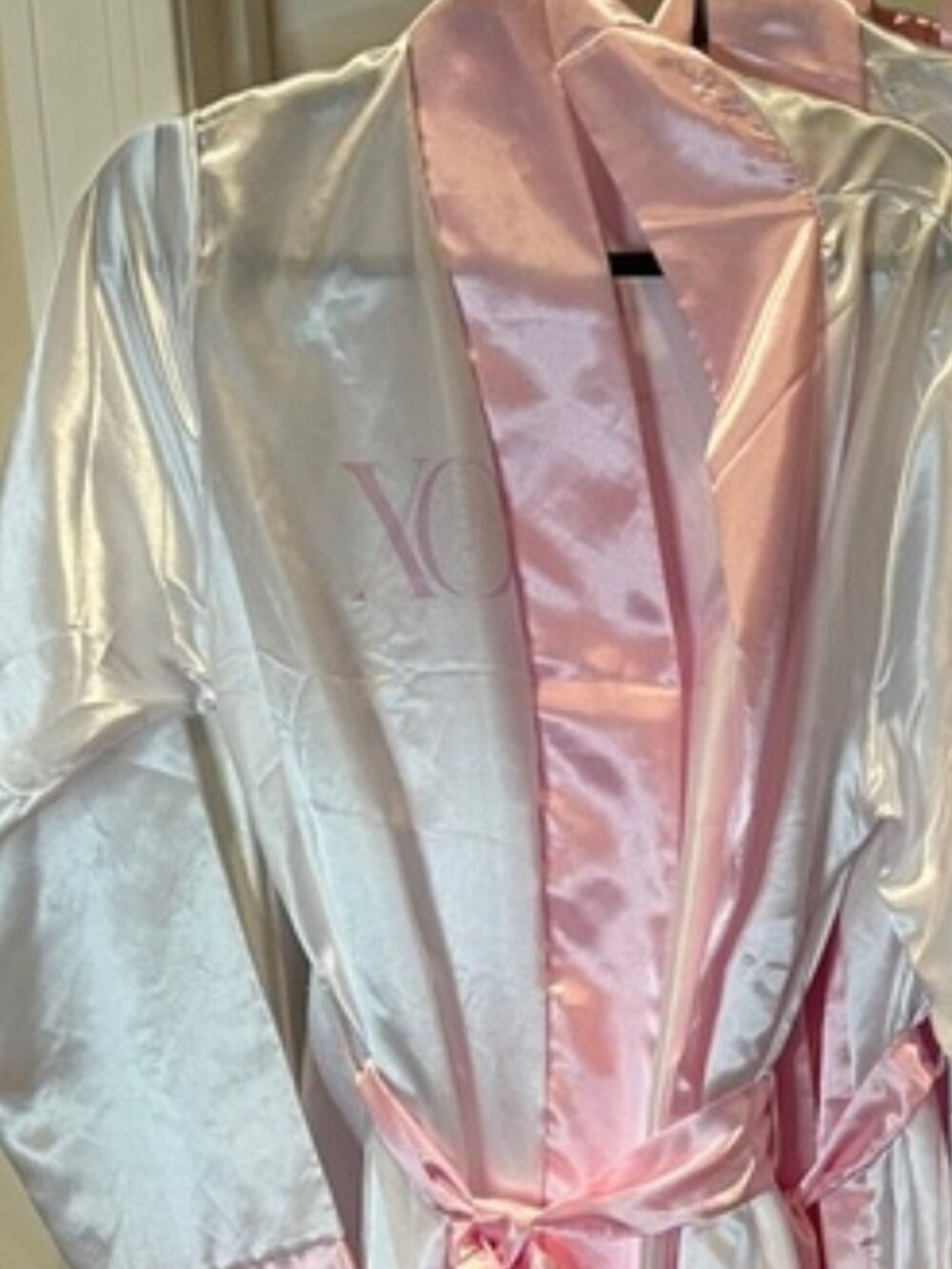 Satin Short Robe in Pink with XO by Kamiah Branding – Like New